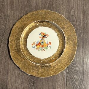 Warranted 22 Carat Gold Border Fruit Fall Center Decorative Plate Edgewood Karat